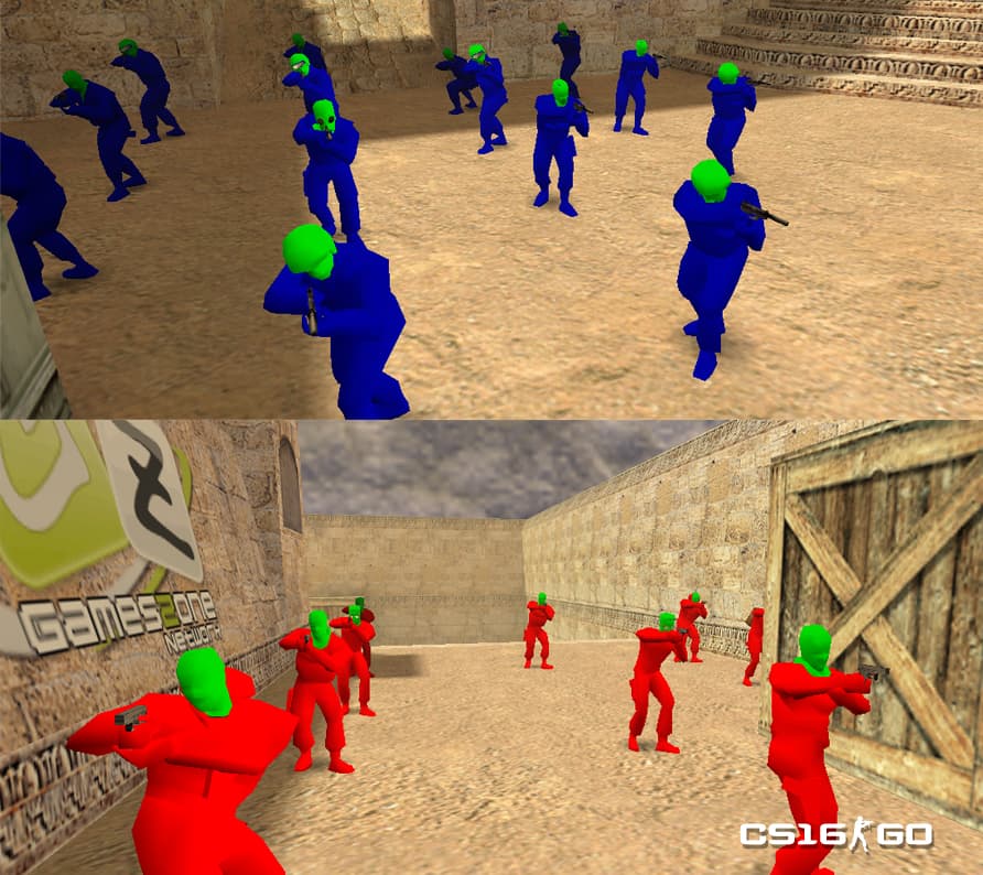 Скачать Красные и синие модели игроков с зеленой головой для КС 1.6 бесплатно