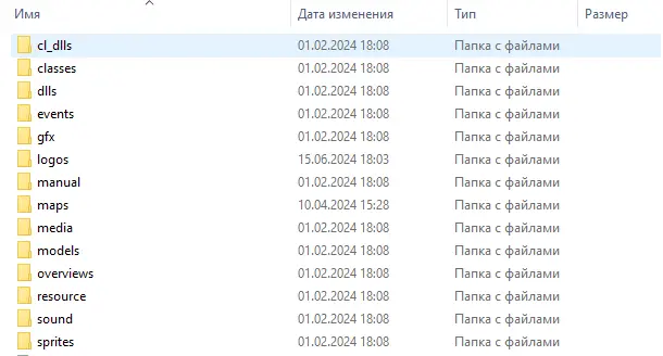 список папок